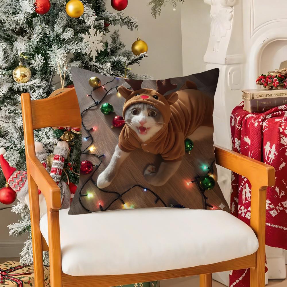 Fantasy And Quirky Animal Christmas Second Pillow Case Silky Short Plush With Invisible Zipper Dustproof Sofa Cushion Cover