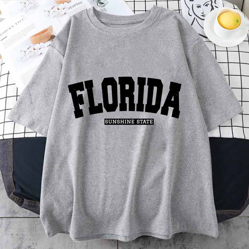 Florida Street City Print Women T-Shirts Summer Brand Short Sleeve High Quality Cotton Tshirt Oversized Loose Tops Casual Tees
