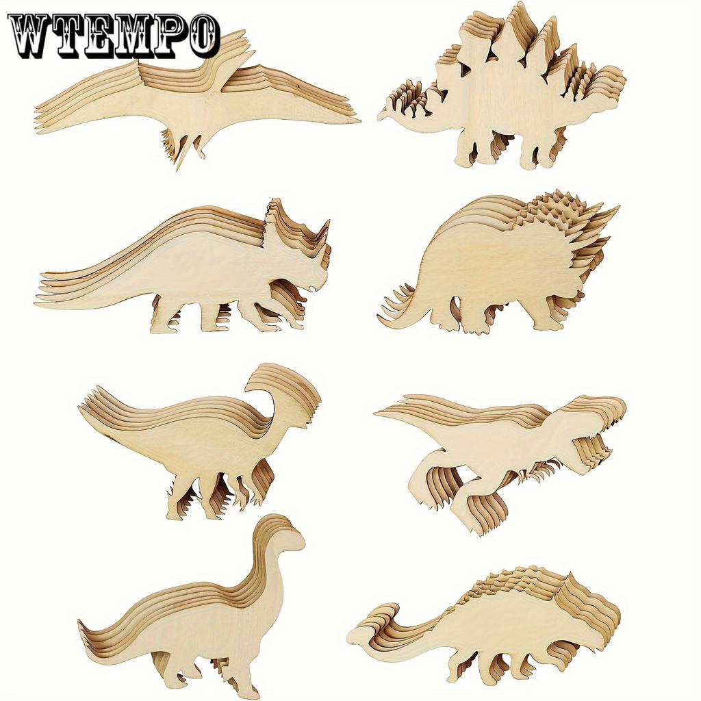 24pcs Dinosaur Wooden Cutouts Set - Paintable & Stainable Tyrannosaurus, Triceratops, Stegosaurus Shapes for DIY Crafts and Home Decor