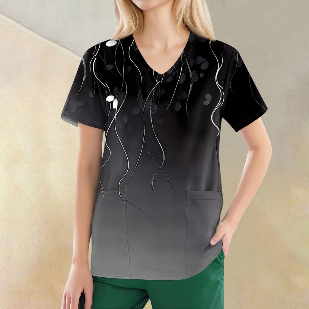 Women's V-neck Fashion Casual Printed Tops And Protective Workwear