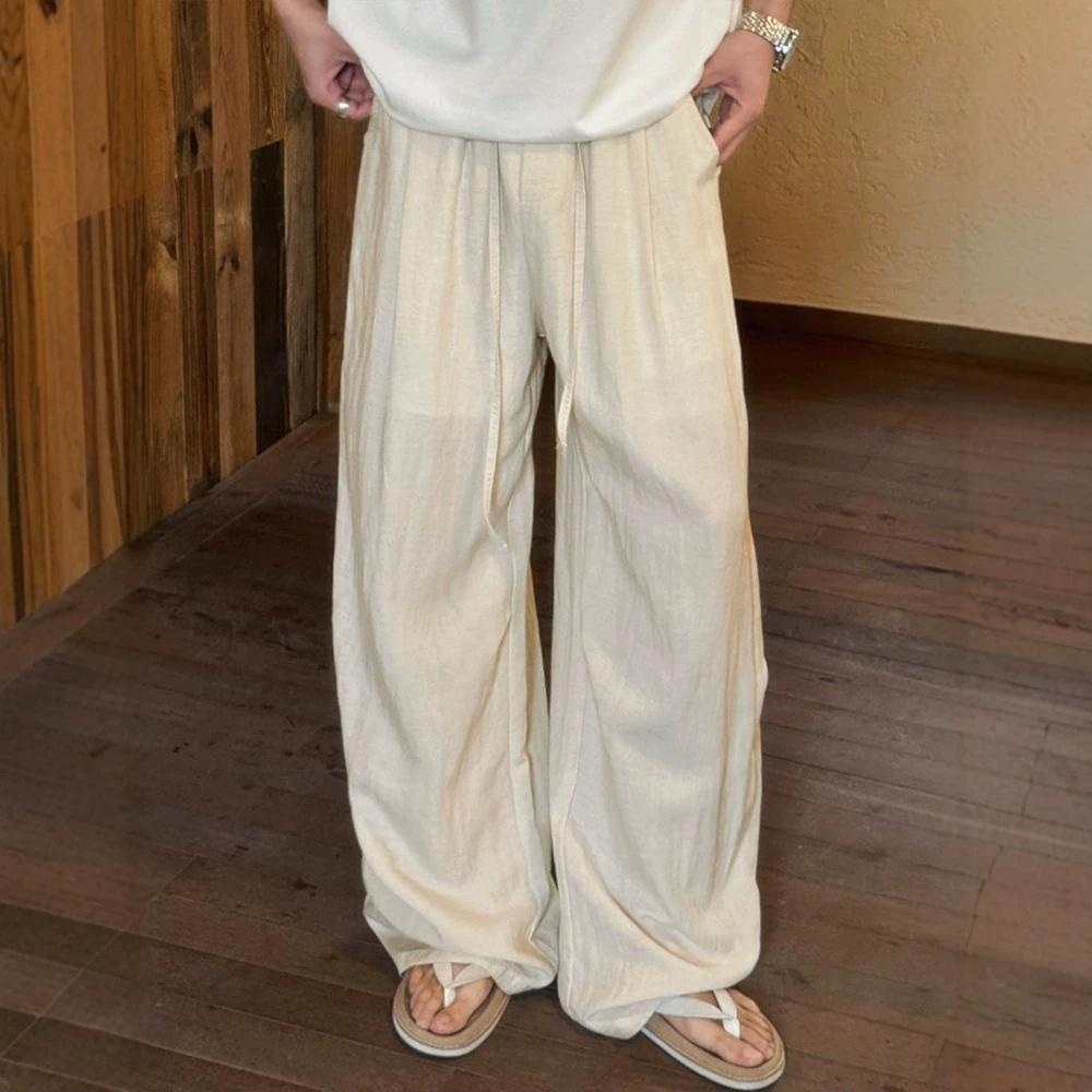 Linen old money wind pants men's and women's summer thin loose drape loose wide leg pants high sense scimitar casual pants