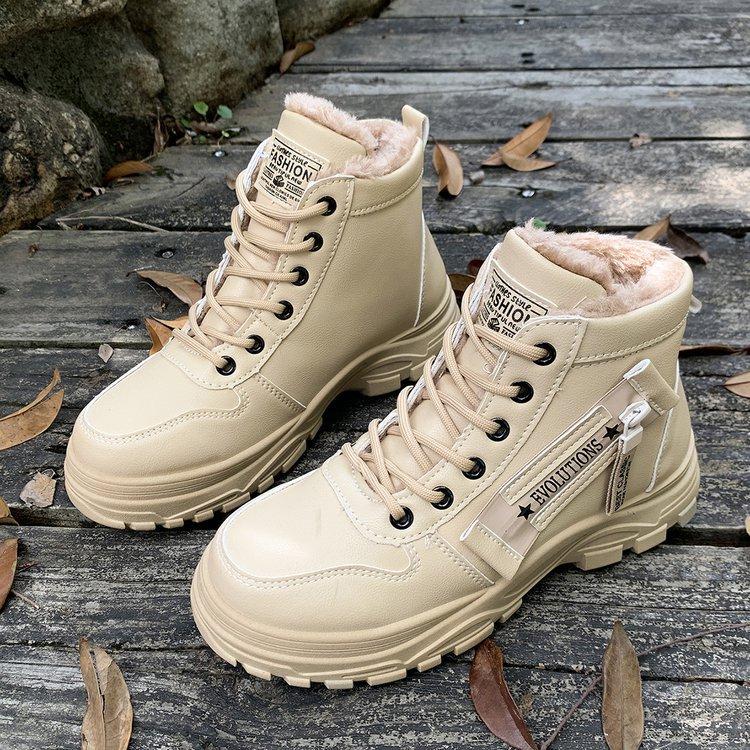 Women's Large Size Fur Mouth Thick Sole Soft Sole Winter Warm Fur Snow Boots Padded Lined Ankle Boots Non-Slip Hiking Sports Cotton Boots