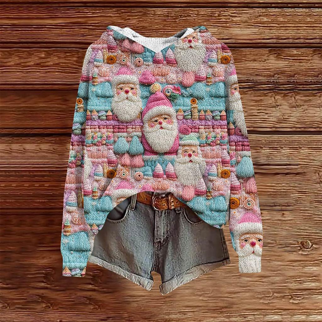 Christmas Sweatshirts For Women Knit Sweater Cute Shirt Fall Pullover Hooded Sweatshirt