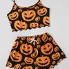 Women's Christmas Sleeveless Pumpkin Print Camisole Pajama Set
