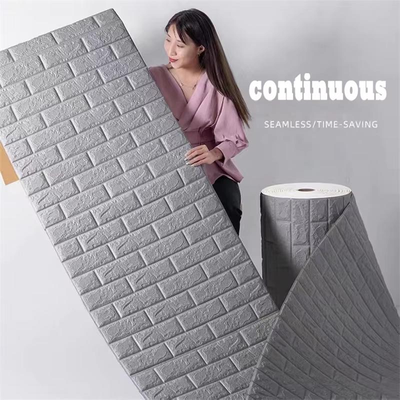 70cmx10m 3D Retro Brick Pattern Self-Adhesive Wall Stickers Ceiling Sticker Foam Wallpaper for Living Room Bedroom Home Decor