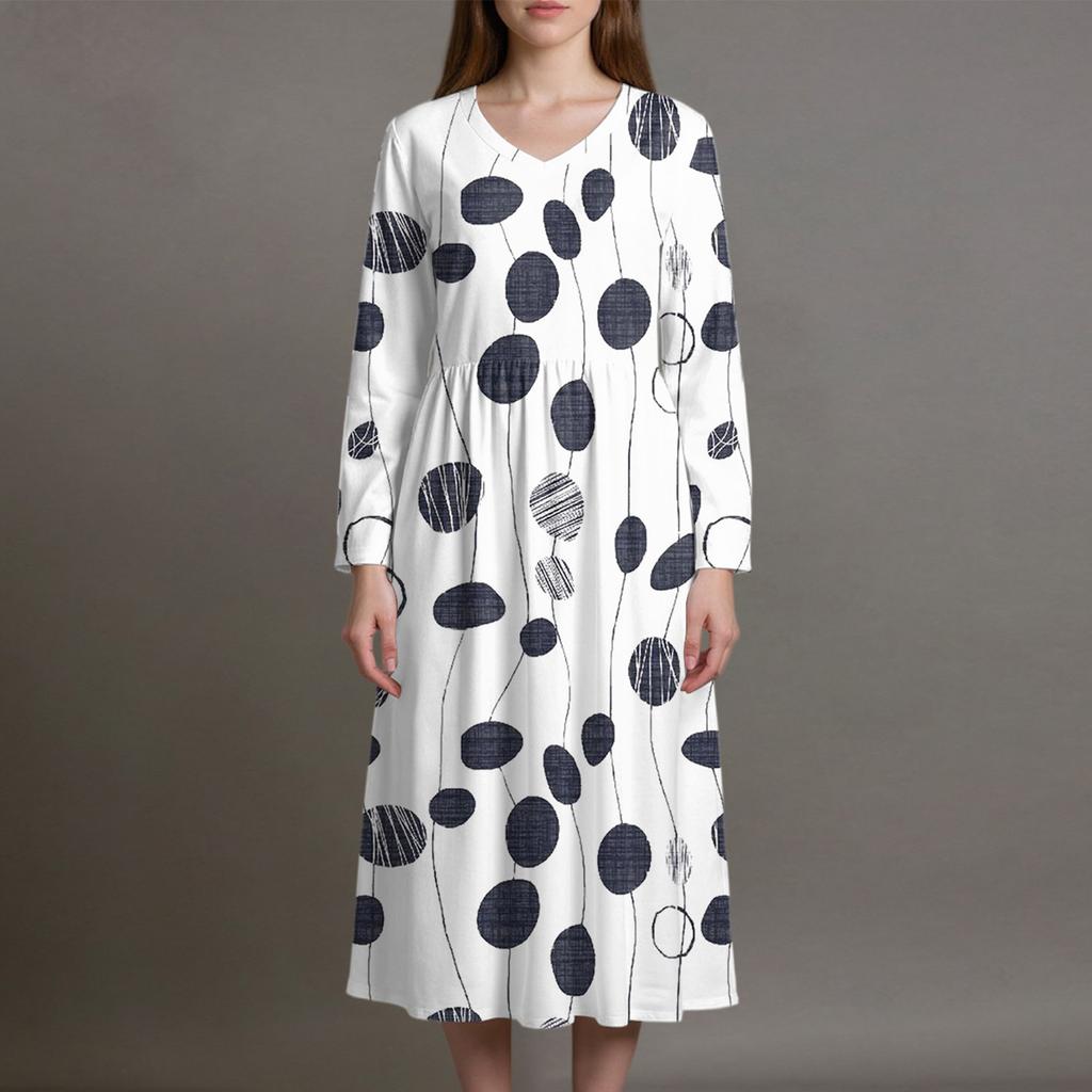 Women's Fashion Dress Spring V-neck Long Sleeve Dress