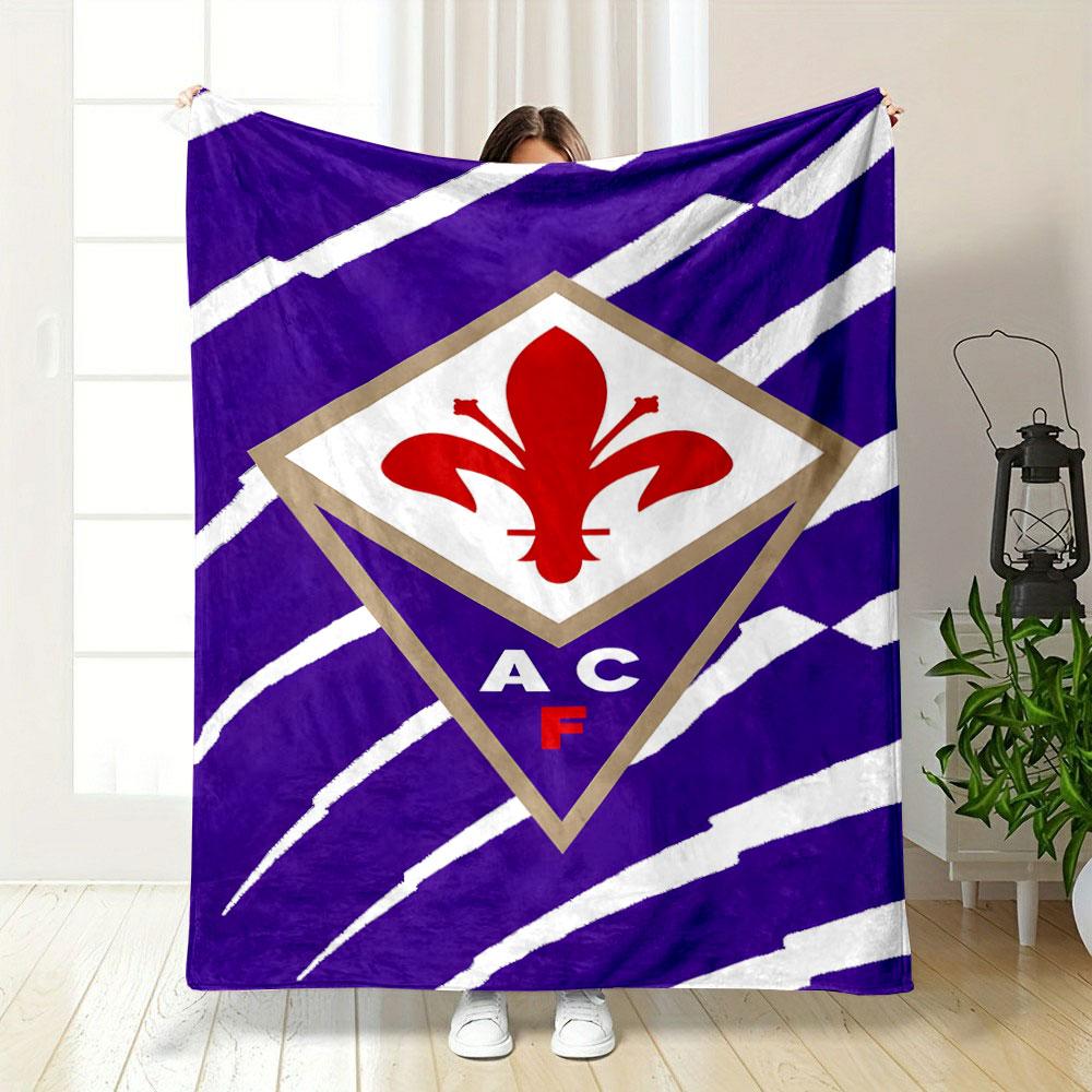 Red Lily Emblem on Purple Stripes Patterned blanket, flannel, suitable for all seasons, home decor, warm and cozy