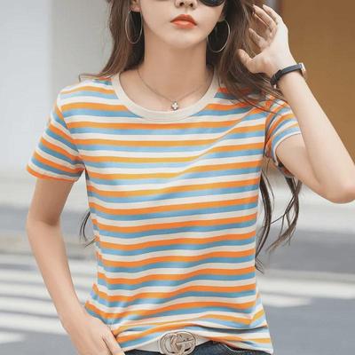 Gestreiftes Kurzarm-T-Shirt für Damen, 2025 Sommer Slim Style, Loose Fit, Halbarm-Oberteil