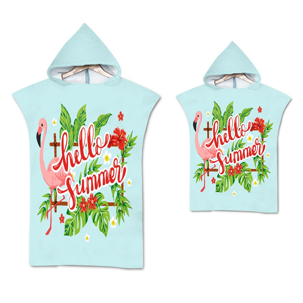 Flamingo Strandtuch Schnelltrocknend Kapuzenmantel Neoprenanzug Erwachsene Kinder Große Handtücher Eltern-Kind-Poncho Bademantel für Schwimmen Surfen