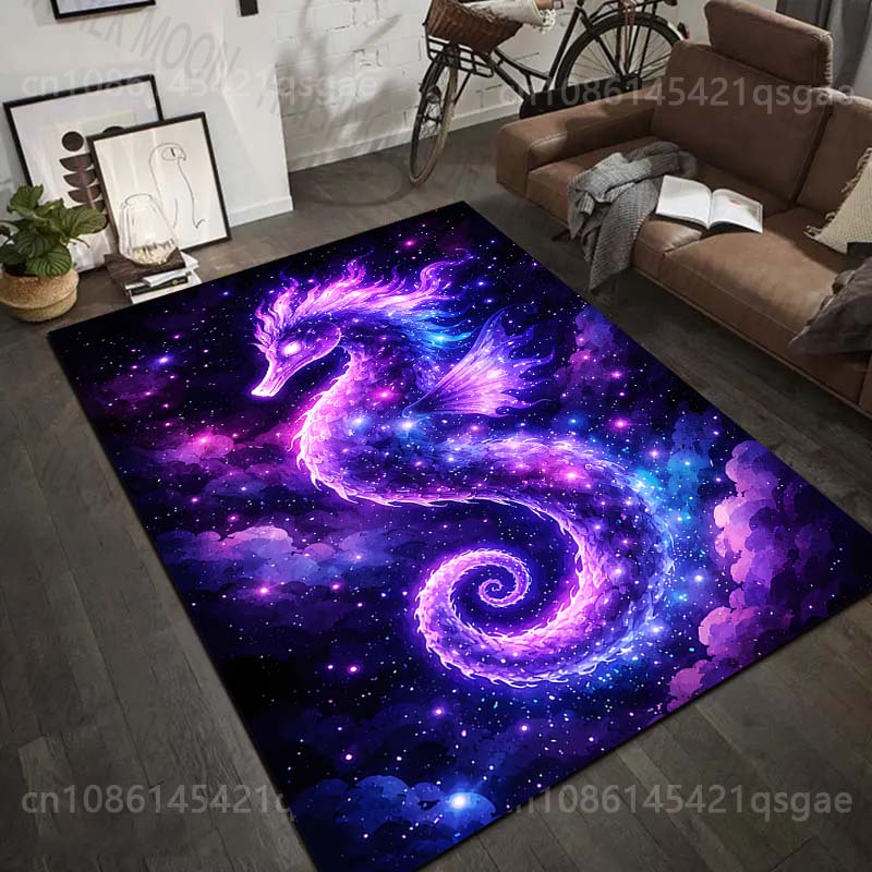 1PC Glowing seahorse in cosmos Print Carpet Rug for Living Room Bedroom Sofa Doormat Home Decor Non-slip Floor Mat