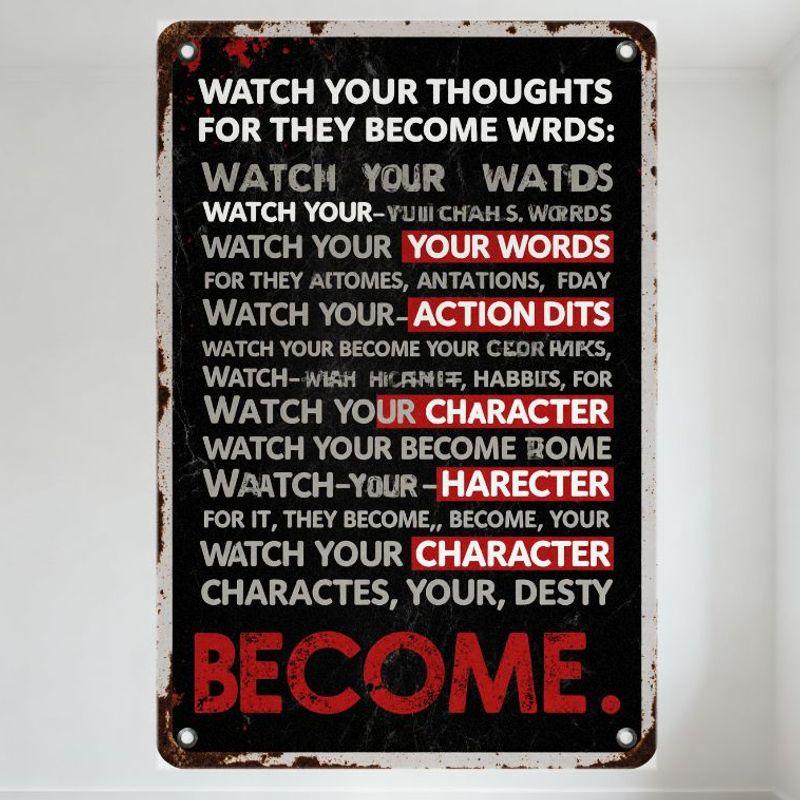 Винтажная состаренная металлическая жестяная табличка Следи за своими мыслями Вдохновляющая цитата Ржавый настенный декор для дома бара мужской пещеры офиса 20x30cm（7.8x11.8inch）