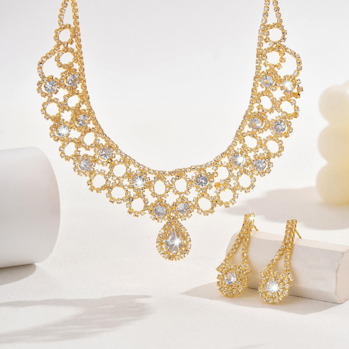 

Кристалл чокер ожерелье серьги стразы свадебные комплекты ювелирных изделий для невесты свадебный костюм аксессуары золотой