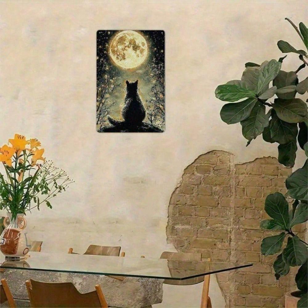 Vintage Cat Moon Metal Poster Wall Art Decor