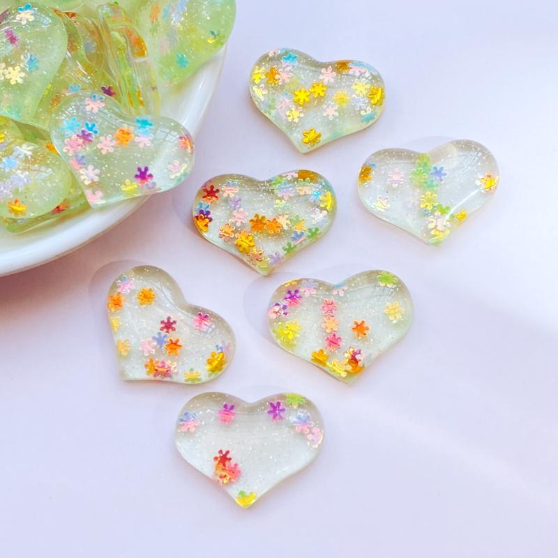 10Pcs New Cute Mini Resin Shining Heart Flat back Cabochon Scrapbook Kawaii DIY Embellishments Accessories