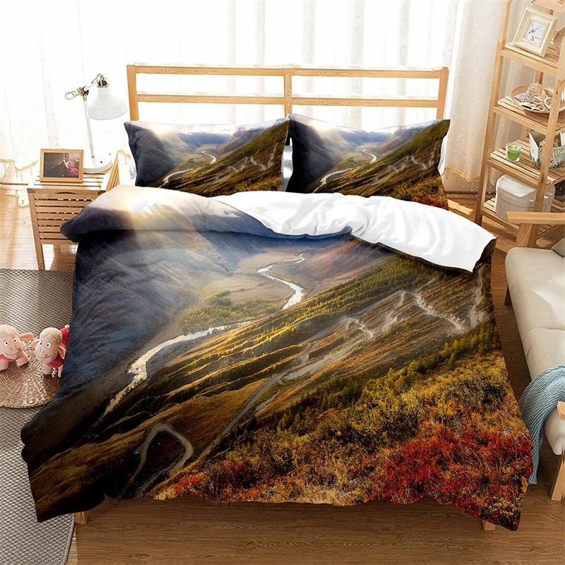 Altai Mountains King Queen Duvet Cover Natural Landscape Bedding Set Forest Lake Scenery Quilt Cover Polyester Comforter Cover
