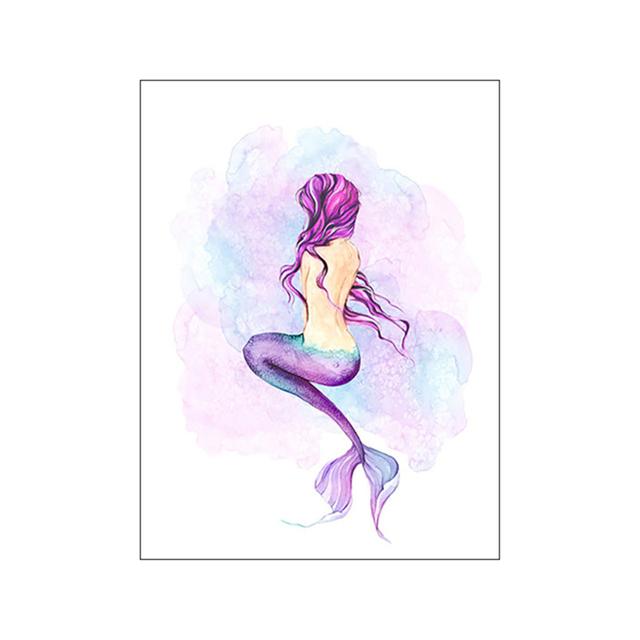 Mermaid Poster Cartoon Starfish Wall Art Hippocampus Nordic Poster and Print White Purple Canvas Painting Picture Home Decor No Frame