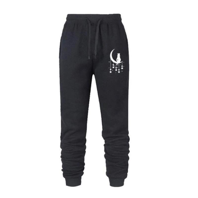 

Sale Cat Moon Printed Women Sweatpants Cotton Long Pants Jogger Trousers Womens Casual Sports XS чёрный