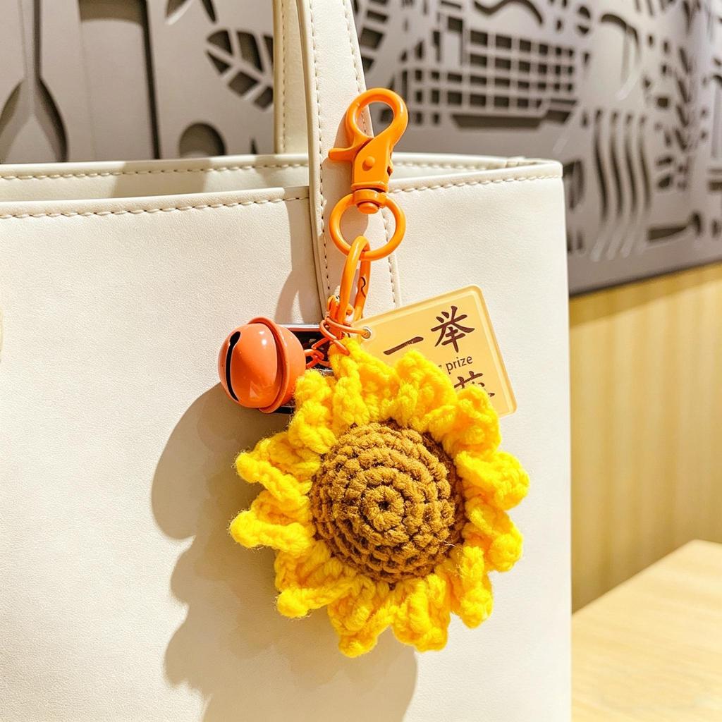 Handmade Crocheted Orange & Sunflower Keychain Set, Lucky Wish Bag Charms,Crocheted Orange & Sunflower Keychain, Lucky Wish Charms