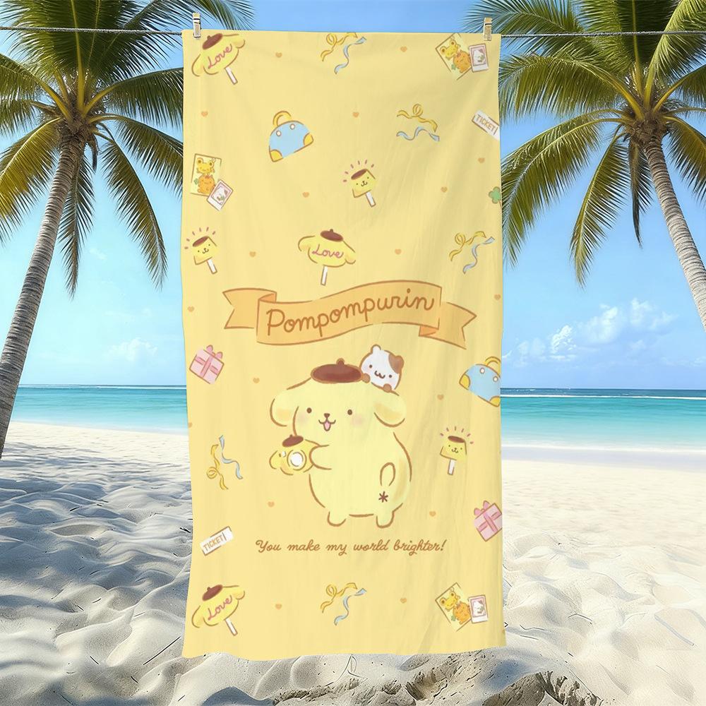 Cute Puppy Cartoon Print Microfiber Beach Towel Water Absorbent Quick Dry Bath Towel For Vacation