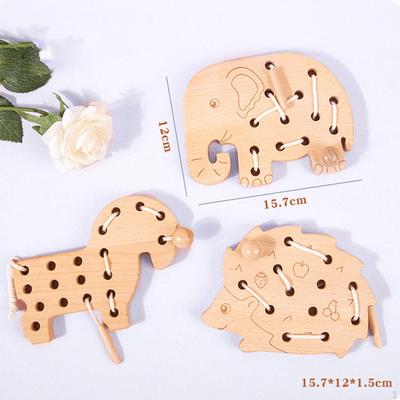 3 Holzfädelspielzeuge Schnürspielzeug für das Kinderzimmer Schnürblock-Puzzle für Babys