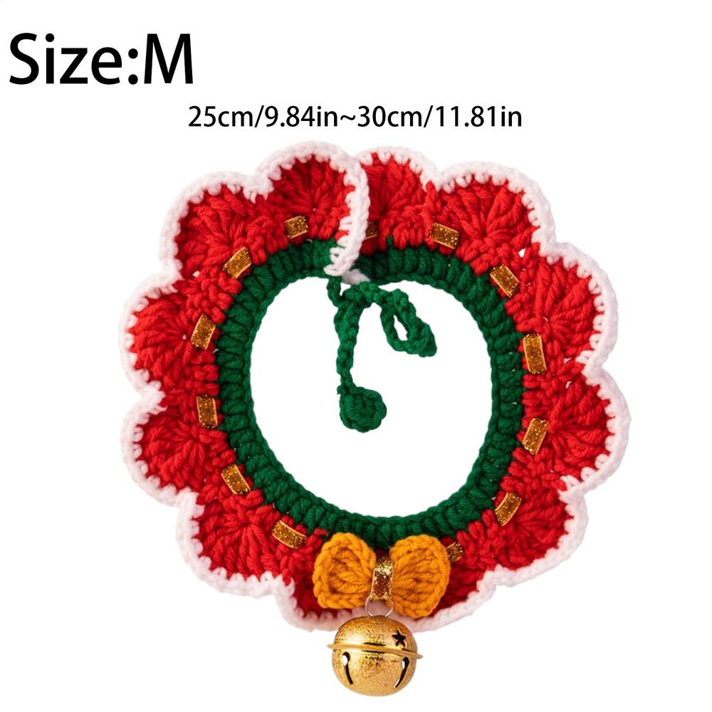 Christmas Cat Collar Holiday Festive Kitten Puppy Costume Christmas Scarf Knitted Pet Collar for Family Gathering Photoshoot (as the picture,M)