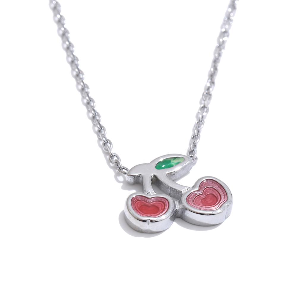 

Yhpup Cherry Pendant Necklace Earrings Set Cute Red Enamel Fruit Jewelry Gift PVD Waterproof Stainless Steel Trendy Accessory