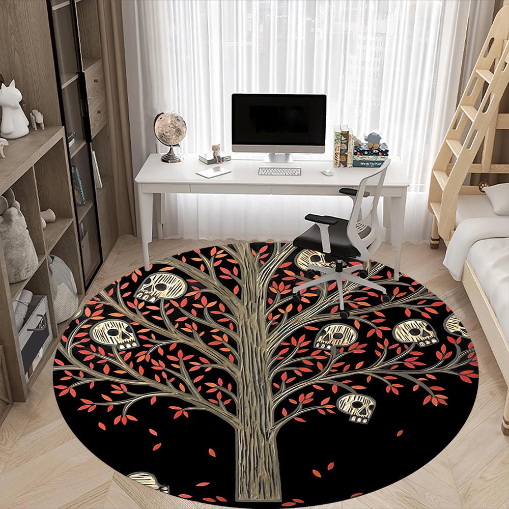 1PC Skull Tree Office Round Area Rug, Mat Suitable ForOffice, Under Office Chairs Bedroom Living Room Home Decor, Room Deco