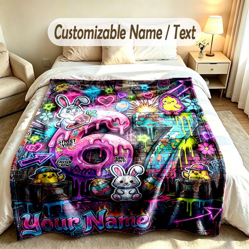 Graffiti Theme Custom Blanket Personalized Name & Text Customized Soft Warm Throw Blanket Home Decor