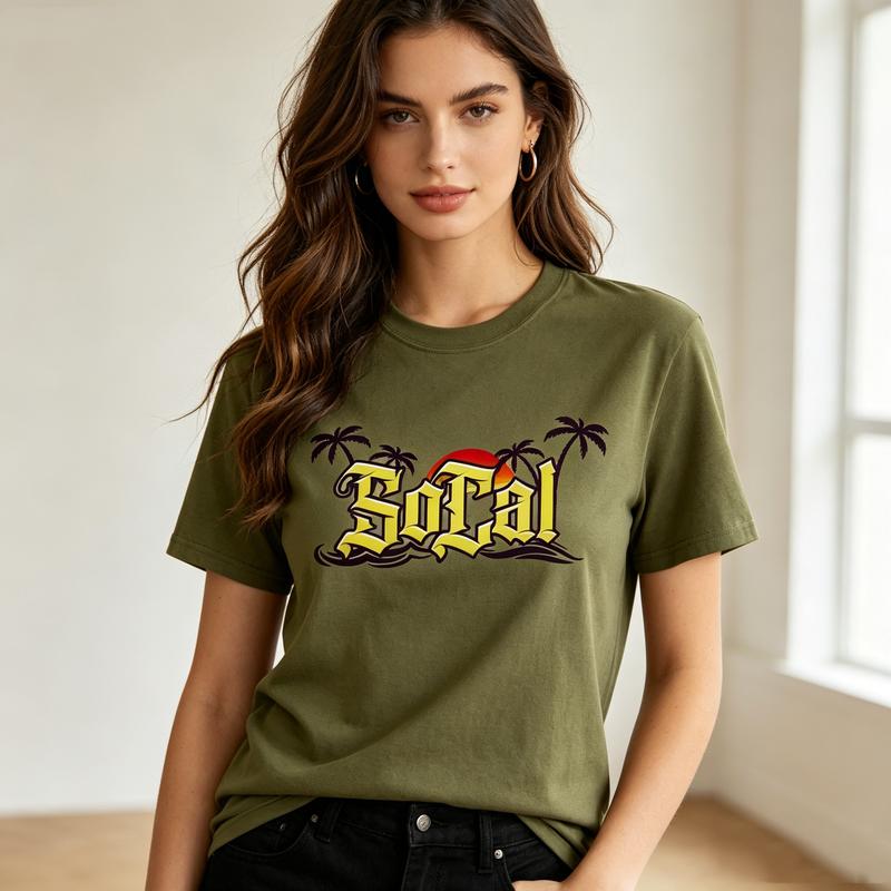 Southern California Socal Graphic T Shirt Vintage Beach Sunset Print Unisex Soft Cotton Crew Neck Short Sleeve Trendy Casual