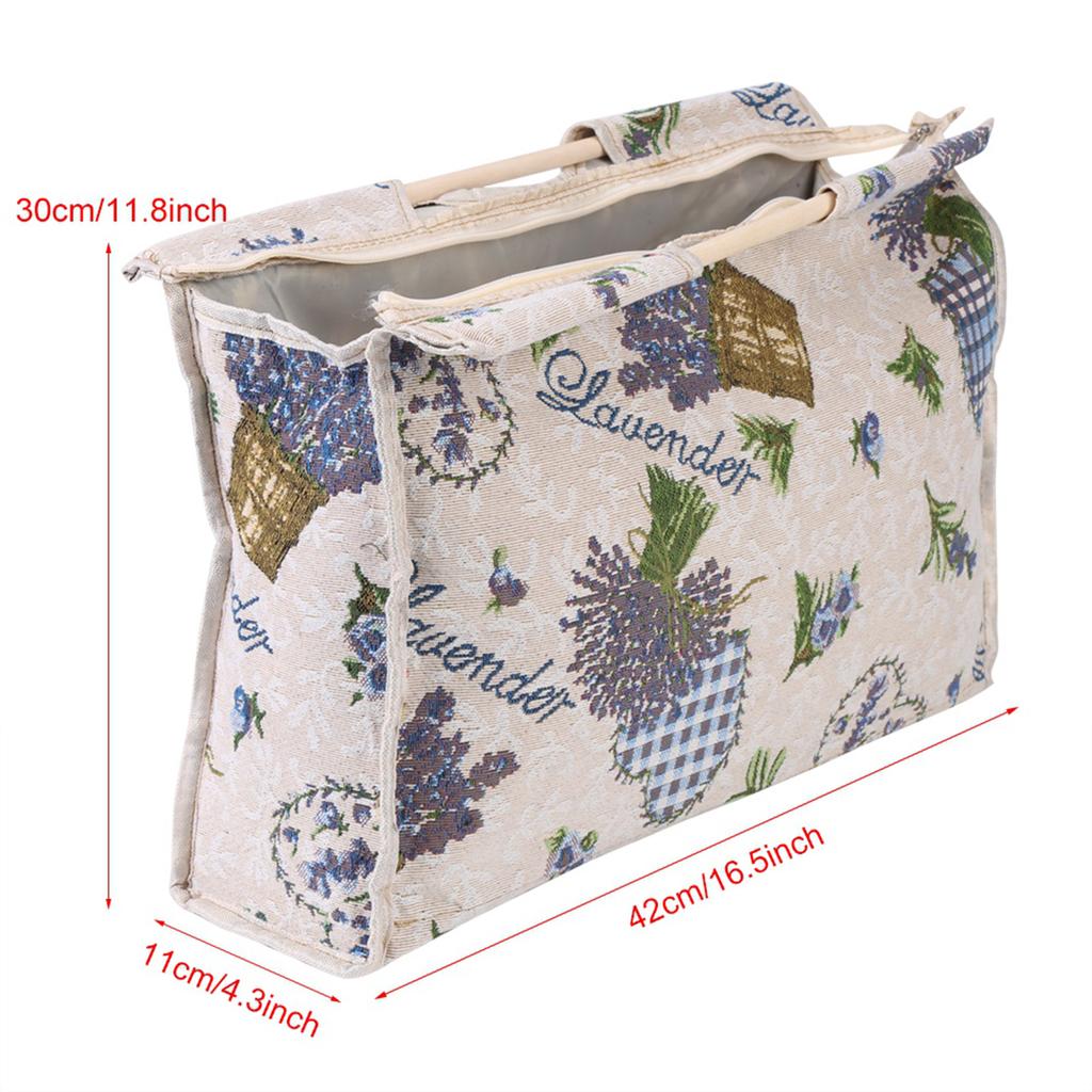 Woven Fabric Storage Bag with Wood Handle and Zipper Yarn Organizer for Storing Knitting Needles Sewing Tools