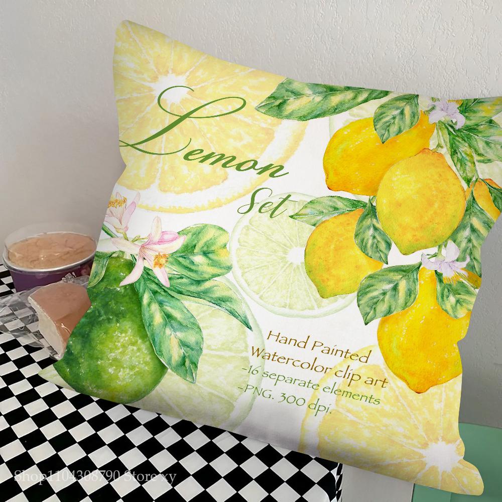 Lemon Pattern Pillow Case Fashion Square Pillowcase Bedroom Sofa Room Ins Decoration Leisure Cushion Cover 40x40