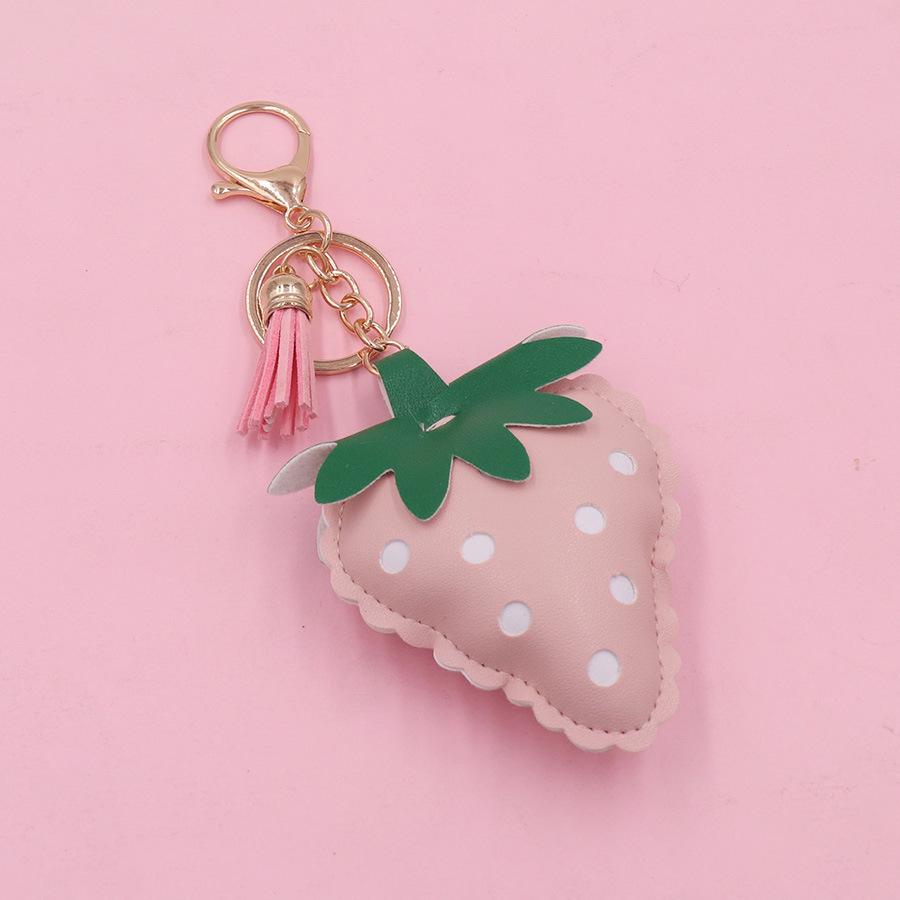 Strawberry Leather Keychain: Cotton-Filled Car Keychain, Bag Pendant, Phone Case & Earphone Accessory