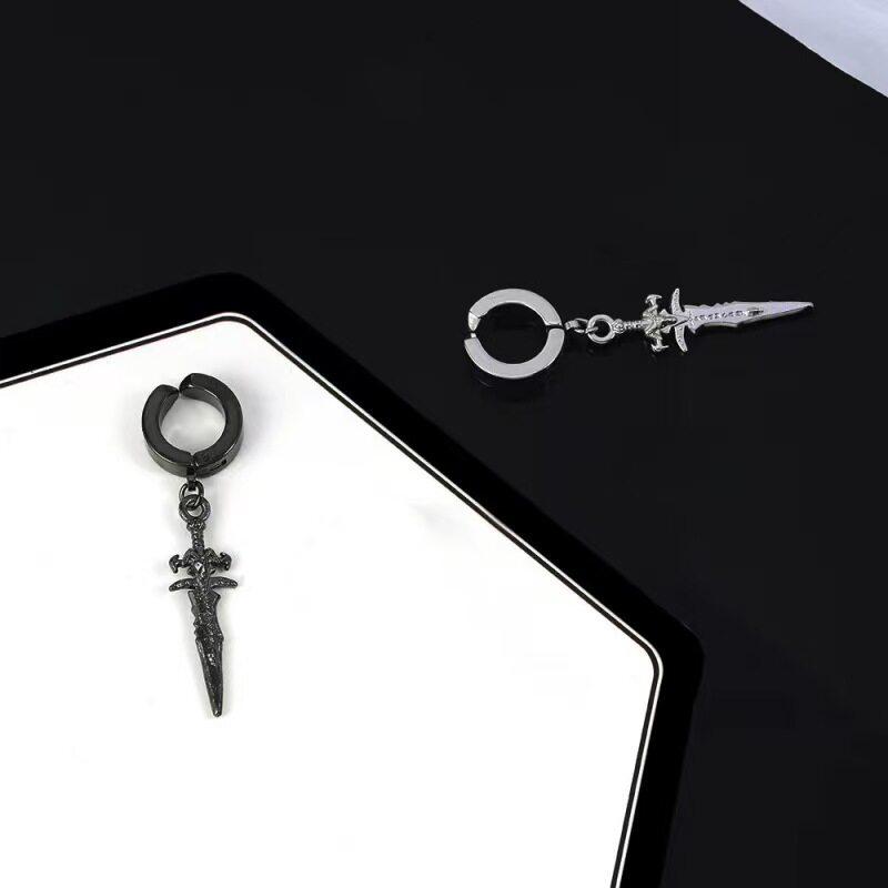 1 PC Men's Open Cuff Silver Black Sword Pendants Clip Earrings for Male Non-Piercing Ear Clips Fake Cartilage Earrings