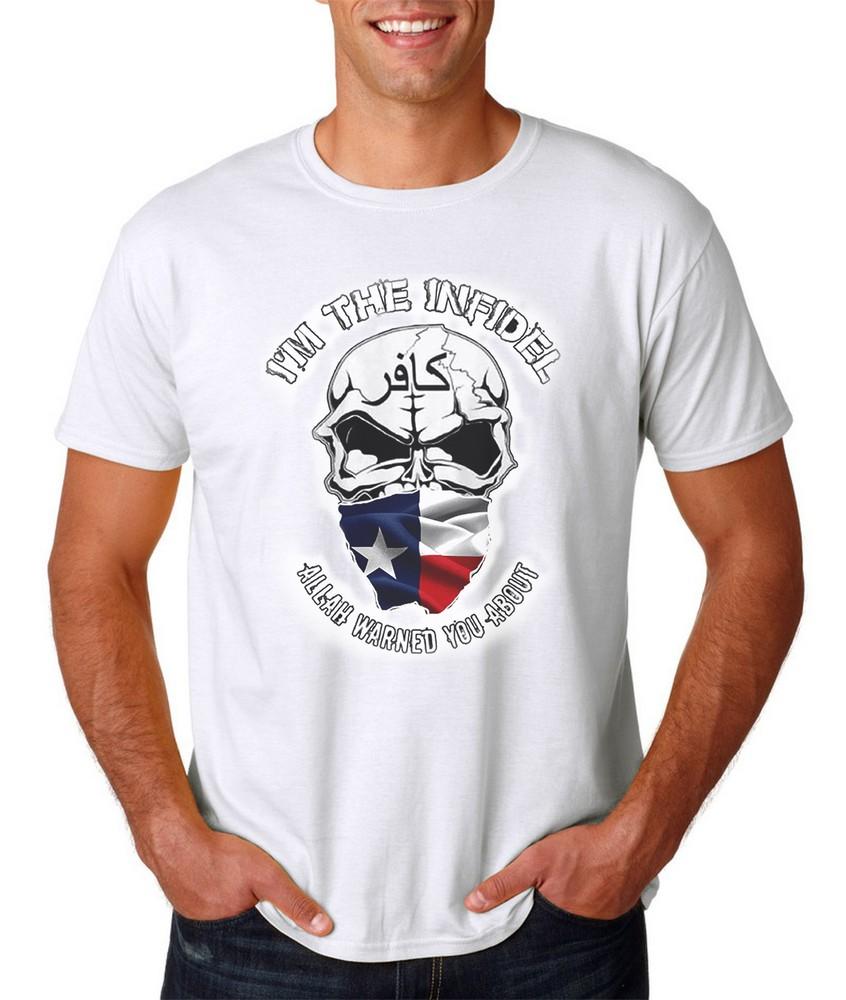 

I m The Infidel Allah Warned You About T-Shirt - Army Marines Skull Texas Flag XL