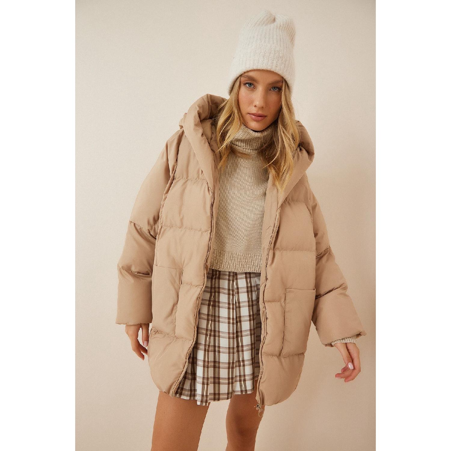 

Women s Cream Hooded Oversize Puffer Coat Rv00002 Standart вершковий