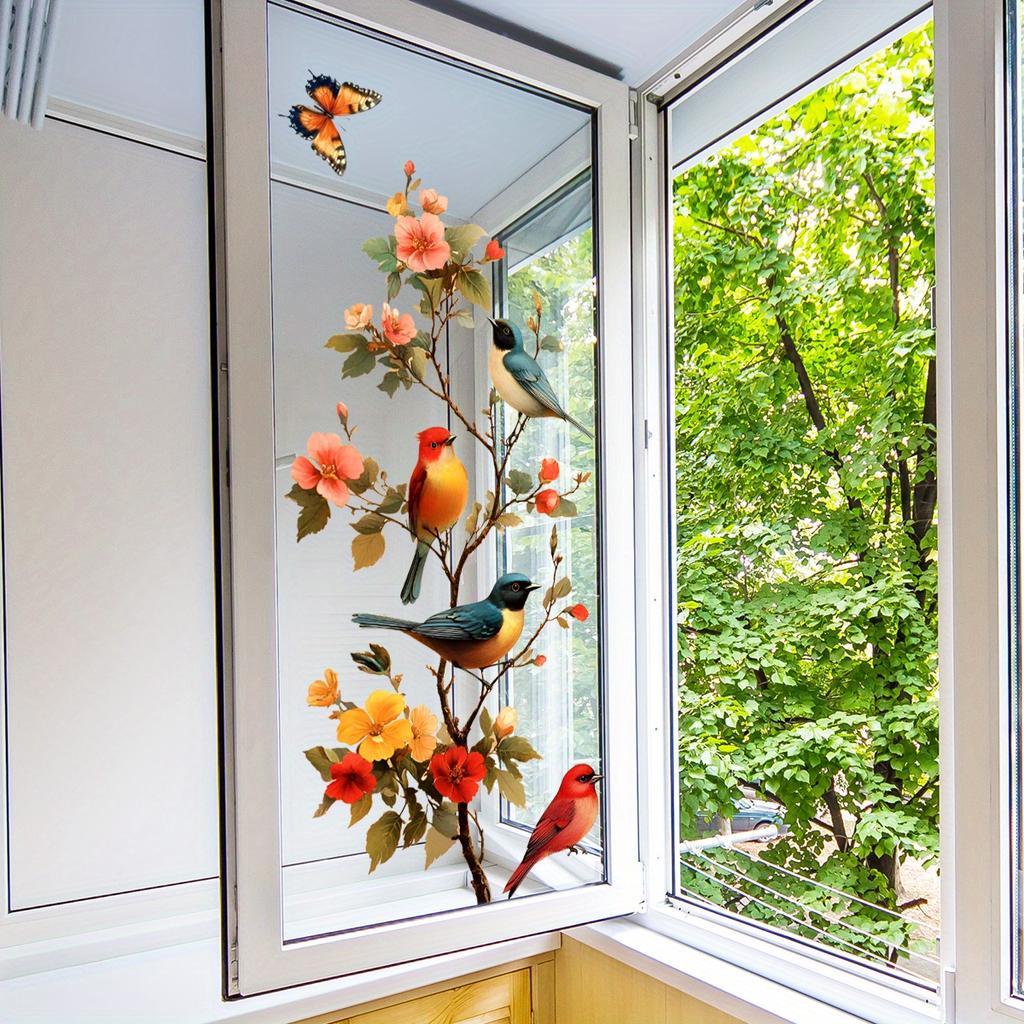 Baumast Vogel Schmetterling Aufkleber Fensteraufkleber Schmetterling Aufkleber Glastürdekoration Zuhause Kühlschrankaufkleber Elektrostatischer Aufkleber
