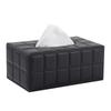 Eco-friendly Black Plaid Leather Tissue Box for Home and Hotel 