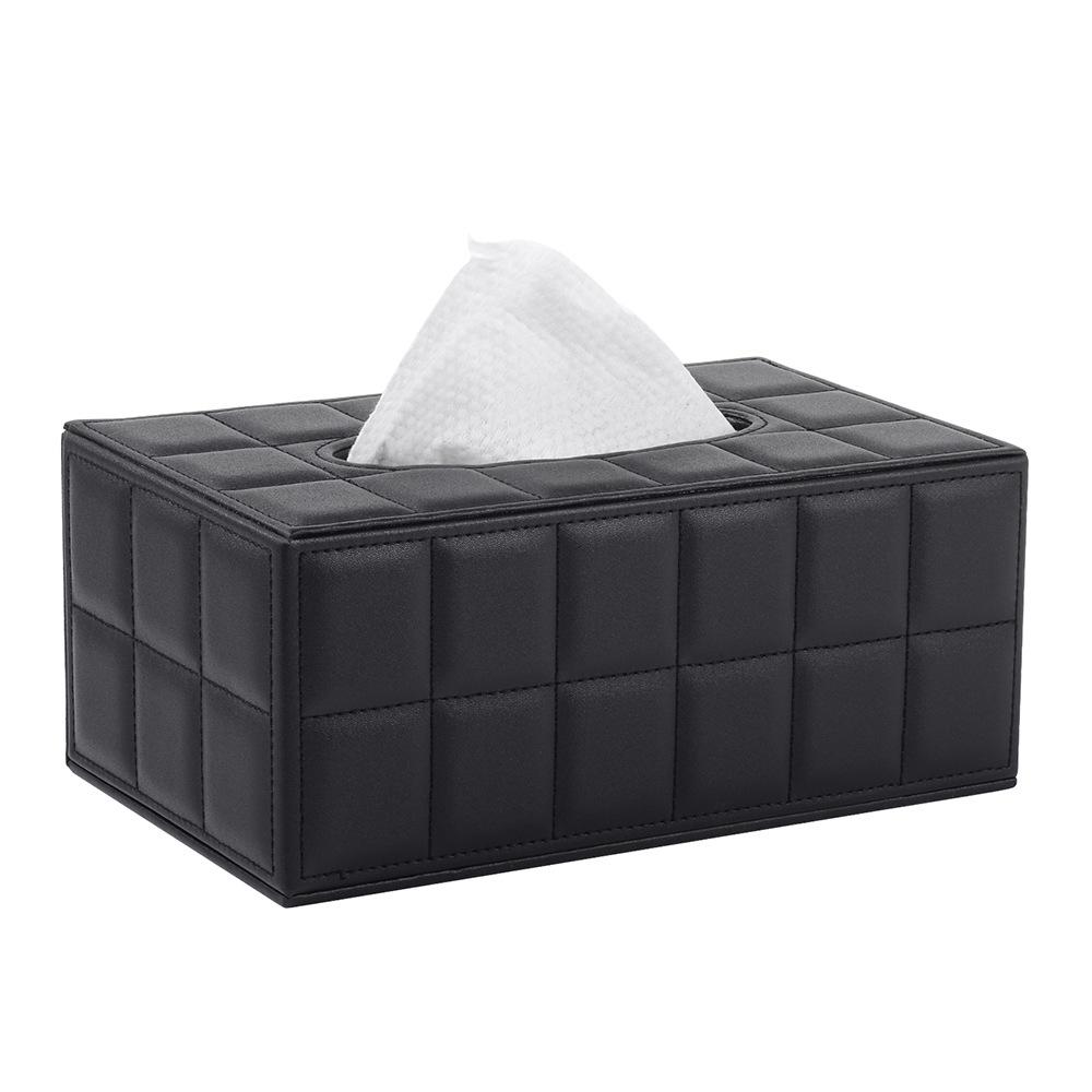 Eco-friendly Black Plaid Leather Tissue Box for Home and Hotel