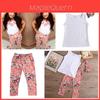 Adorable Toddler Girls Kids Floral Tops Pants Trousers Headband 3pcs Outfits Set Clothes