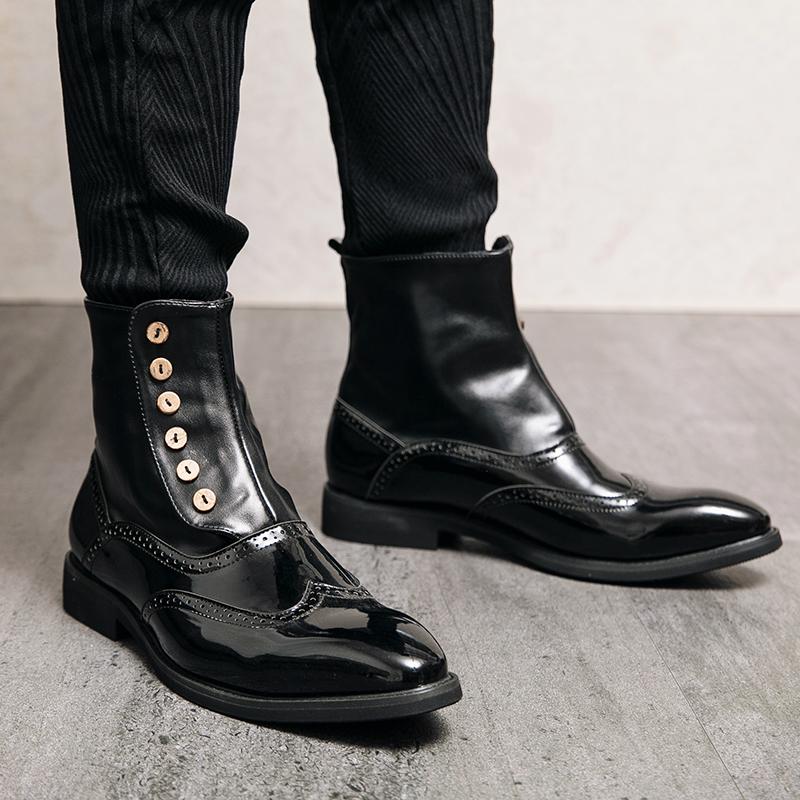Trendy High Top Men's Leather Shoes Fashionable Party Style Daily Leisure and Business and Street Walking Black Plus Size Boots