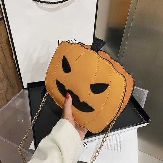 Halloween Pumpkin Bag Spooky Pumpkin Purse Crossbody Pumpkin Bag with Chain Shoulder Strap for Parties or Trick-or-Treating