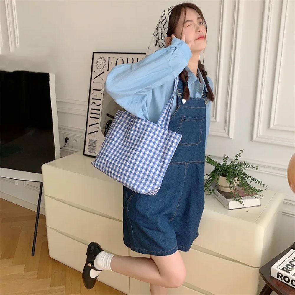 

Холстовая сумка большой емкости с ручкой, сумки-тоут, портативная клетчатая сумка на плечо, уличная одежда