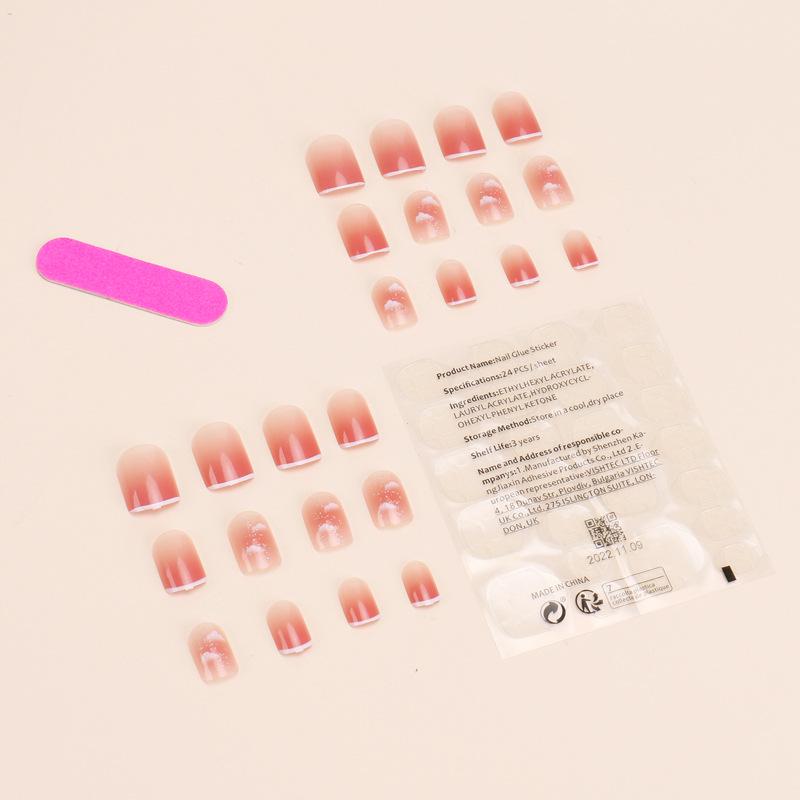 Xiaohongshu Hot Style Short Ice Transparent White Glitter Cloud French Manicure Wearable Nail Patches
