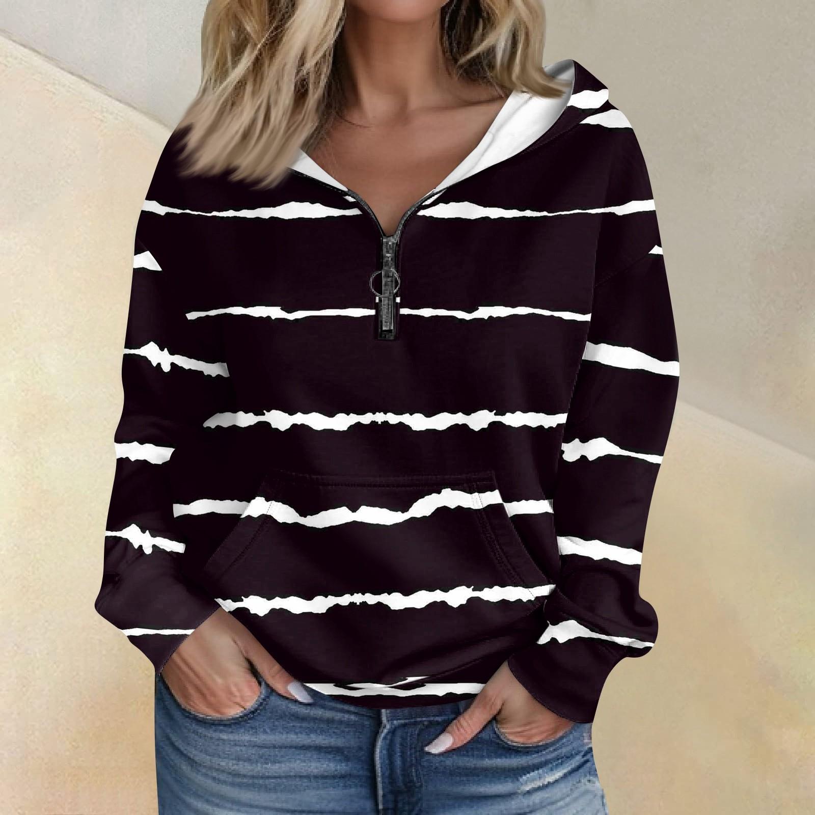 

Женская мода с длинным рукавом и принтом, свободная толстовка с капюшоном на молнии и карманами L чёрный