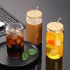 16oz Borosilicate Glass Cup Heat Resistant Cola Cup Beverage Juice Milk Tea Drinking Cup with Bamboo Wooden Lid