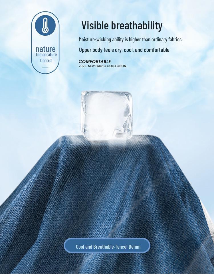 Women's Summer Tencel Cropped Jeans: 2025 Slimming, Loose Fit, Elastic Waist, Straight Leg Pants