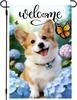Spring Summer Corgi Hydrangea Oral Garden Ag 12x18 Double Sided, Small Burlap Seasonal Farmhouse Owers Dog Welcome Gar GGO