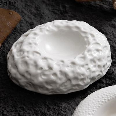 Farfurie ceramică pentru restaurant, farfurie de supă groasă cu textură neregulată creativă, farfurie pentru desert, paste, gustare, farfurii speciale pentru masă