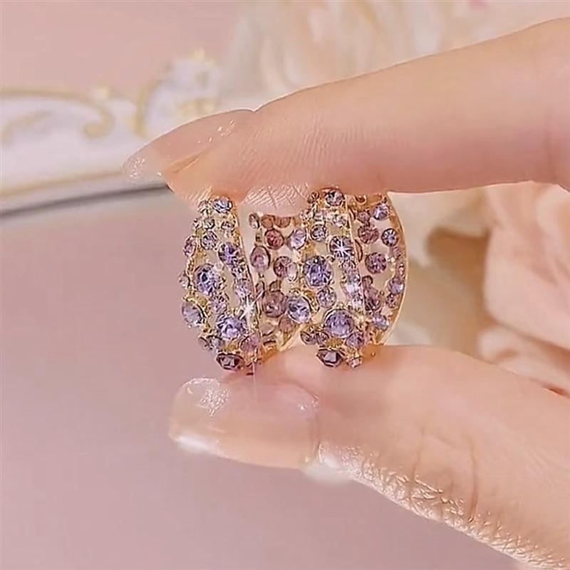 Fashionable Purple Full-diamond Minimalist Zirconia Ear Hoop High-end Ear Jewelry Accessory