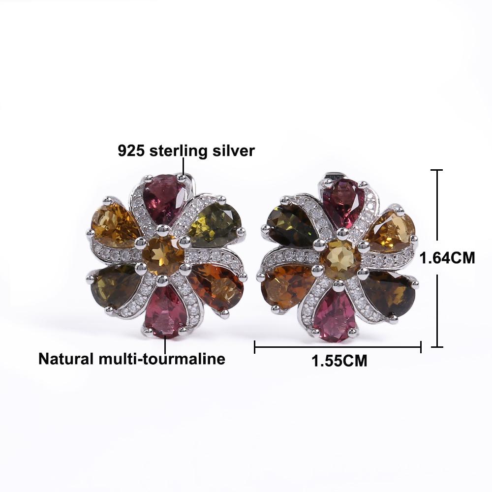 925 Sterling Silver Pendant Necklace Earrings Ring Nautral Colorful Tourmaline Fine Jewelry for Women Nice Gift